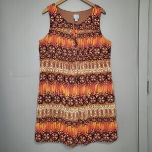Rabbit Rabbit Rabbit Designs Orange Ikat Floral Pleated‎ Shift Dress 16